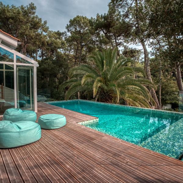 Spectacular Turquoise Green Mosaic Pool for a Villa in the Forest
