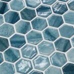 mosaico de vidrio reciclado hexagonal azul grisáceo
