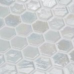 mosaico de vidrio reciclado hexagonal blanco iridiscente