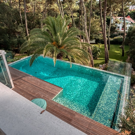 Spectacular Turquoise Green Mosaic Pool for a Villa in the Forest